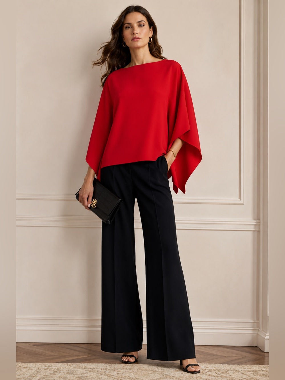 Ralph Lauren Purple Label Georgina Red Crepe Poncho Tunic Made Italy